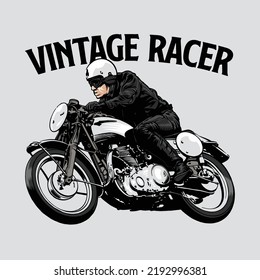 Vintage Racer Man Motorbike Illustration