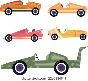 Vintage Racing Car Clipart Set, Vector Bundle


