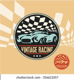 Vintage Racing Car Label, Retro Sport Car Vector Sign