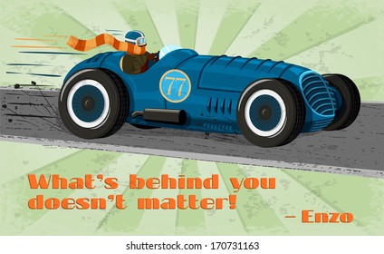 Vintage racing car poster isolated vector illustration