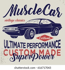 vintage racing car, T-shirt Graphics, Vintage typography, vector illustration

