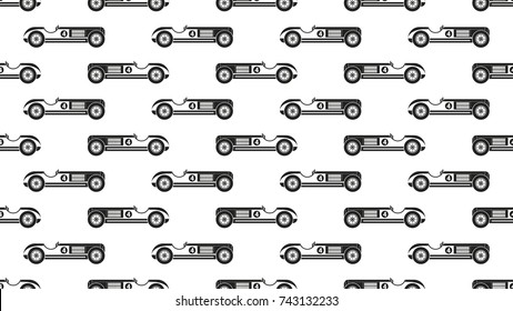 vintage racing car vector pattern monochrome