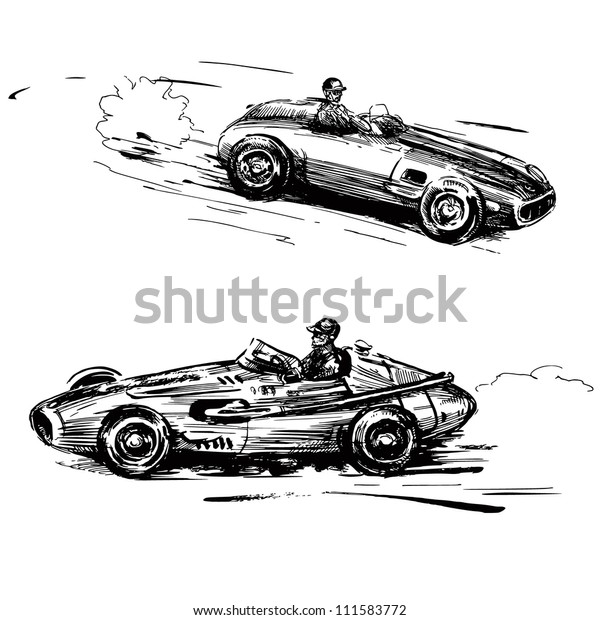 vintage racing cars -\
hand drawn collection