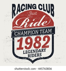 Vintage Racing club print for t-shirt. Typography retro artwork. Graphic tee 
 vector illustration