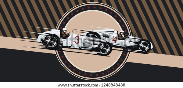 Vintage\
racing. Vector illustration. Retro sport\
cars.