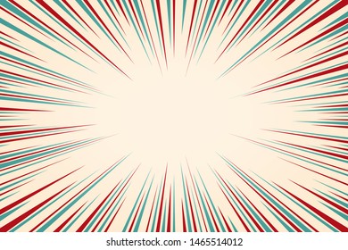Vintage radial lines comics style backround. Manga action, speed abstract. Universe hyperspace teleportation background. Sunburst texture. Vector illustration