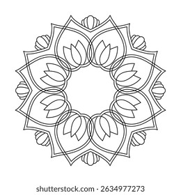 Vintage Radiant Petals Mandala in Black and White Coloring Book Page