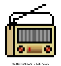 Vintage radio in 8 bit pixel art style. Old retro style radio 