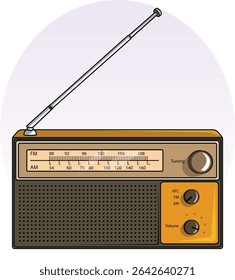 Rádio Vintage com antena - Autêntica ilustração de arte pop do desenho animado dispositivo do século médio