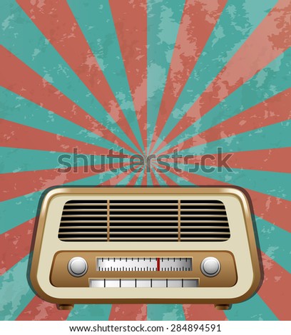 Vintage radio with beamlight background