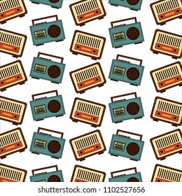 vintage radio and boombox stereo cassette retro classic pattern