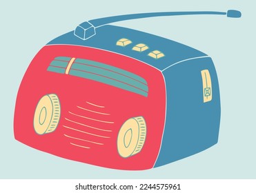 Vintage radio in doodle style. Freehand drawing. Doodle. Hand Drawn. Outline.