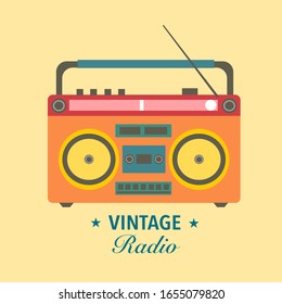 Vintage radio in flat design vector illustration. Retro radio graphic style. I love music.