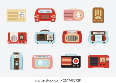 vintage radio flat vector simple illustration retro style