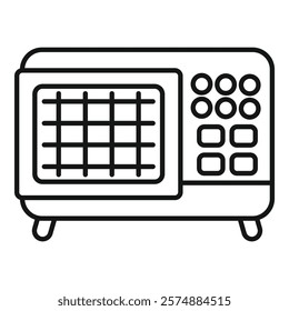 Vintage radio with a grid like speaker and a series of round and square buttons, representing a bygone era of audio technology