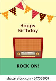 vintage radio happy birthday rock on greeting vector