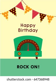 vintage radio happy birthday rock on greeting vector