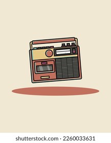 Vintage radio illustrations showcase the golden era of radio broadcasting. The radio has a round dial with numbers and letters, representing the different frequencies that can be tuned to.