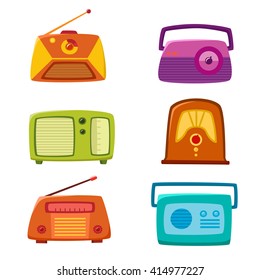 Vintage radio isolated on white background. Vector illustration of retro cartoon radio. Old radio vintage set used for vector icons or design elements.