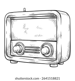 vintage radio line art hand drawn illustration