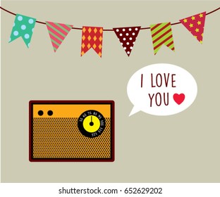 vintage radio i love you greeting card vector