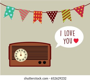 vintage radio i love you greeting card vector
