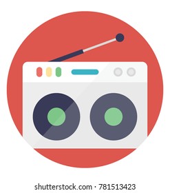 Vintage radio receiver with antenna, flat vector icon