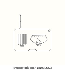 Vintage radio receiver illustration in line art style. Radio player icon design