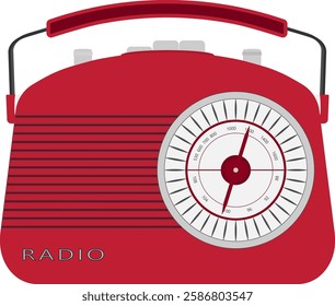 Vintage radio receiver made in red-silver colors with silver scale of radio waves