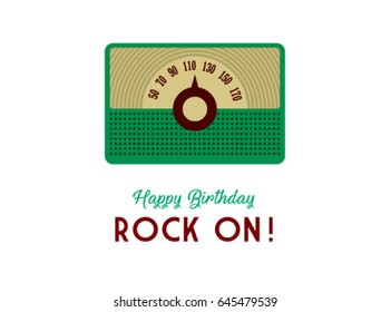 vintage radio rock on happy birthday greeting card