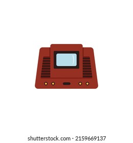 Vintage radio and TV transmission receiver with small screen. Television device with wooden panel, flat cartoon vector illustration isolated on white background.