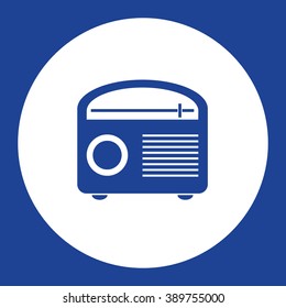 Vintage radio. Vector icon blue and white
