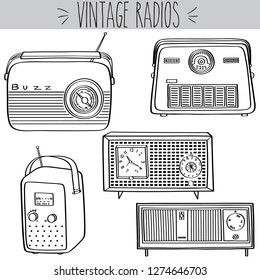 Vintage Radios Colored Clip Art Freehand Stock Vector (Royalty Free ...