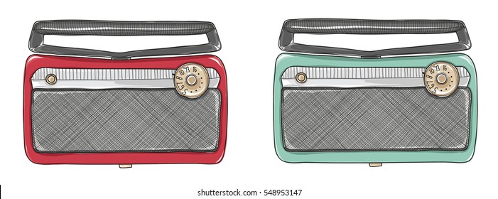 vintage  radios portable AM tube art illustration