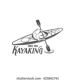 Vintage rafting, kayaking, paddling, canoeing camp logo, label and badge. 