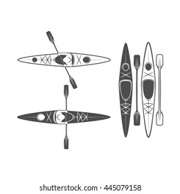 Vintage rafting, kayaking, paddling, canoeing camp logo, labels and badges. Kayak isolated vector