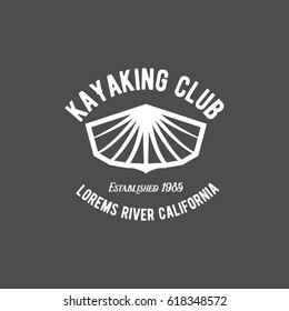 Vintage rafting, kayaking, paddling, canoeing camp logo, label, badge. Sport team design Summer sport collection