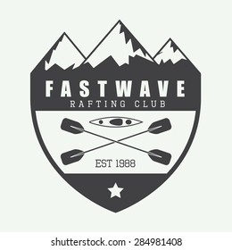 Vintage rafting logo, label or  badge. Vector illustration