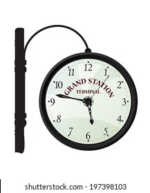 Vintage railway station clock over white background