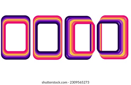 vintage rainbow color frame for text or photo, purple violet pink yellow blue line design for photo frame set, text frame or abstract background
