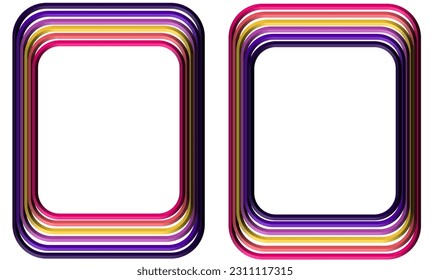marco vintage de color arcoiris para texto o foto, diseño de línea azul violeta rosa violeta rosa amarillo para conjunto de marcos de foto, marco de texto o fondo abstracto
