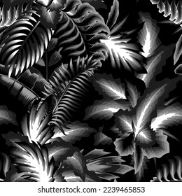 ilustración de selva tropical vintage de fondo de fondo de fondo de fondo oscuro con hojas tropicales y follaje vegetal. adorno de plantas de selva. fondo tropical. fondo de pantalla natural. decoración interior
