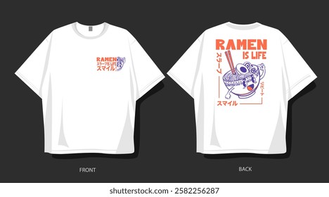 Vintage ramen Japanese vector, ramen noodles illustration. Ramen t-shirt design, poster, clothing design. Japanese cartoon graphic