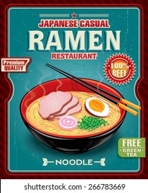 Vintage Ramen Poster Design With Noodle And Hot Soup