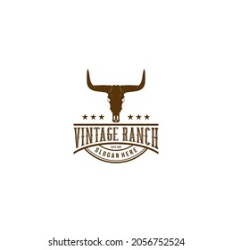 Vintage Ranch Logo Template With Farm Animal Head Illustration