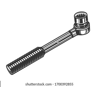Vintage ratchet wrench concept in monochrome style isolated vector illustration