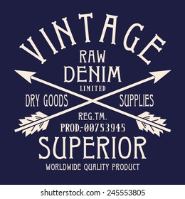 Vintage raw denim typography, t-shirt graphics, vectors