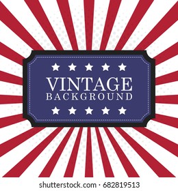 Vintage rays USA patriotic American background with space for text. Badge label template vector illustration.