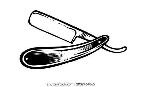 vintage razor barber instrument. Black and white vector illustration hand drawn sketch