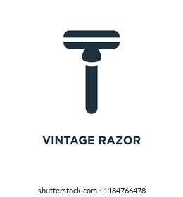 Vintage Razor icon. Black filled vector illustration. Vintage Razor symbol on white background. Can be used in web and mobile.